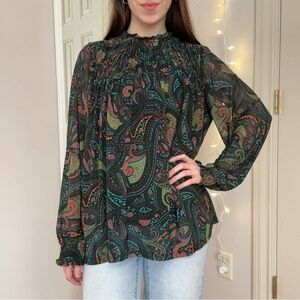 Paisley Print Mesh Blouse